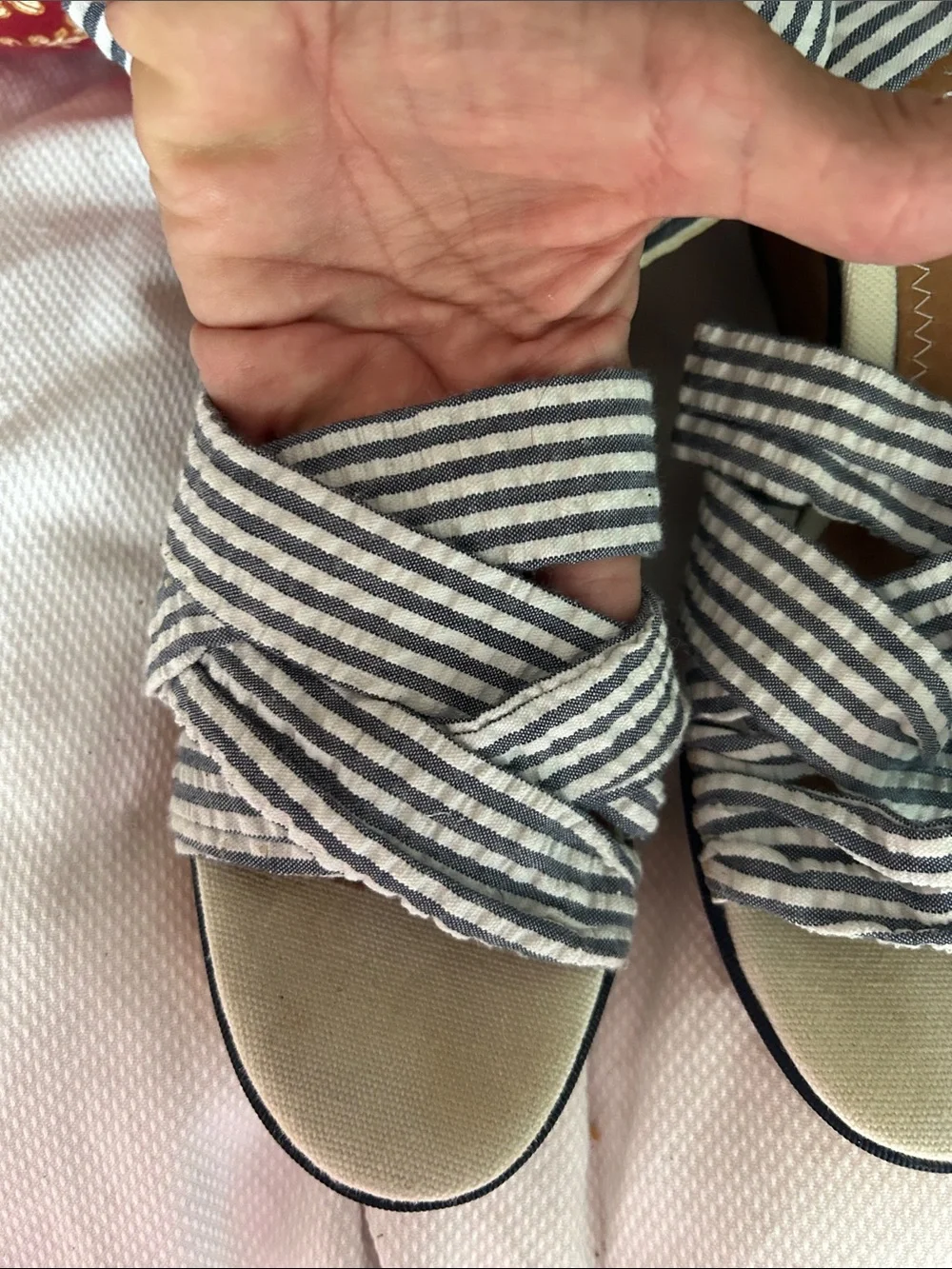 Sperry Striped Navy and White Wrap Wedge Sandals
